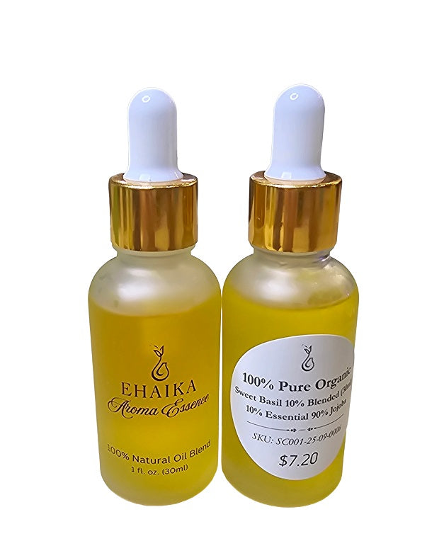 EHAIKA Sweet Basil 10% Blended Essential Oil (30ml), 100% Pure Organic, 10% Essential 90% Jojoba Oil