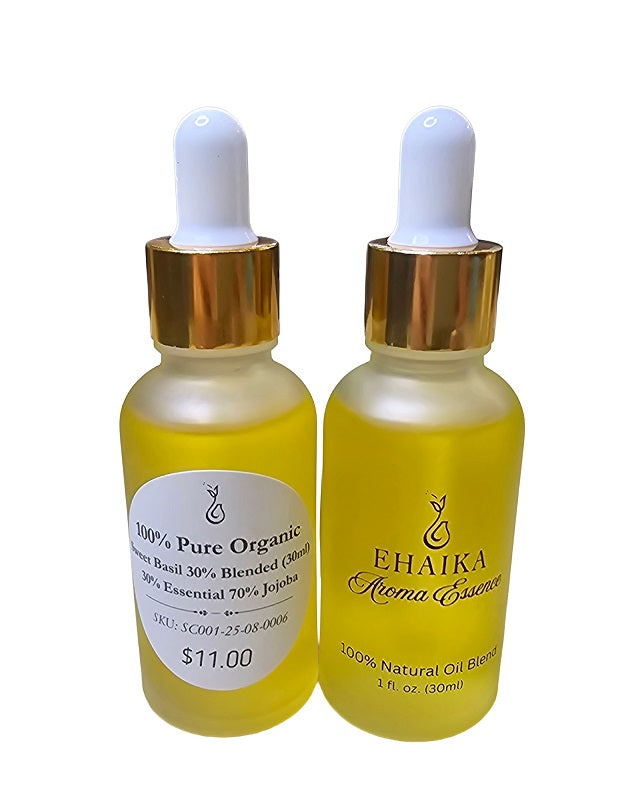 EHAIKA Sweet Basil 30% Blended Essential Oil (30ml), 100% Pure Organic, 30% Essential 70% Jojoba Oil