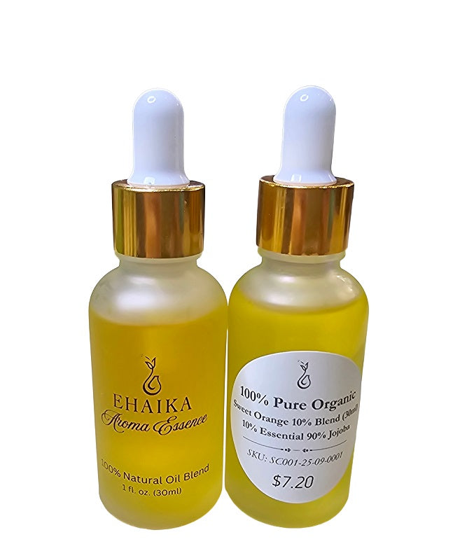 EHAIKA Sweet Orange 10% Blended Essential Oil (30ml), 100% Pure Organic, 10% Essential 90% Jojoba Oil