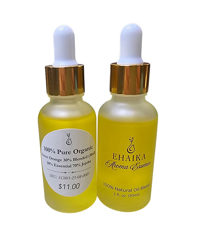 EHAIKA Sweet Orange 30% Blended Essential Oil (30ml), 100% Pure Organic, 30% Essential 70% Jojoba Oil