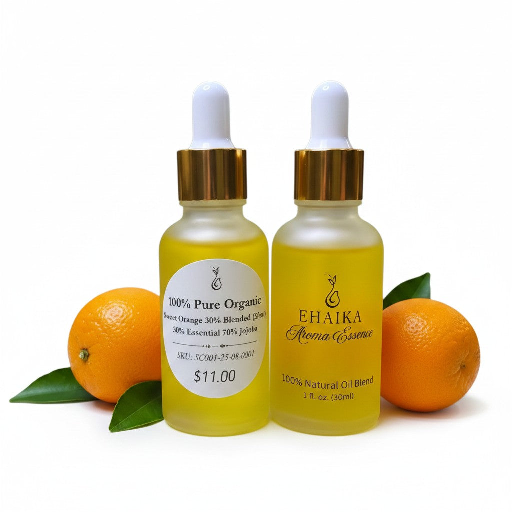 EHAIKA Sweet Orange 30% Blended Essential Oil (30ml), 100% Pure Organic, 30% Essential 70% Jojoba Oil