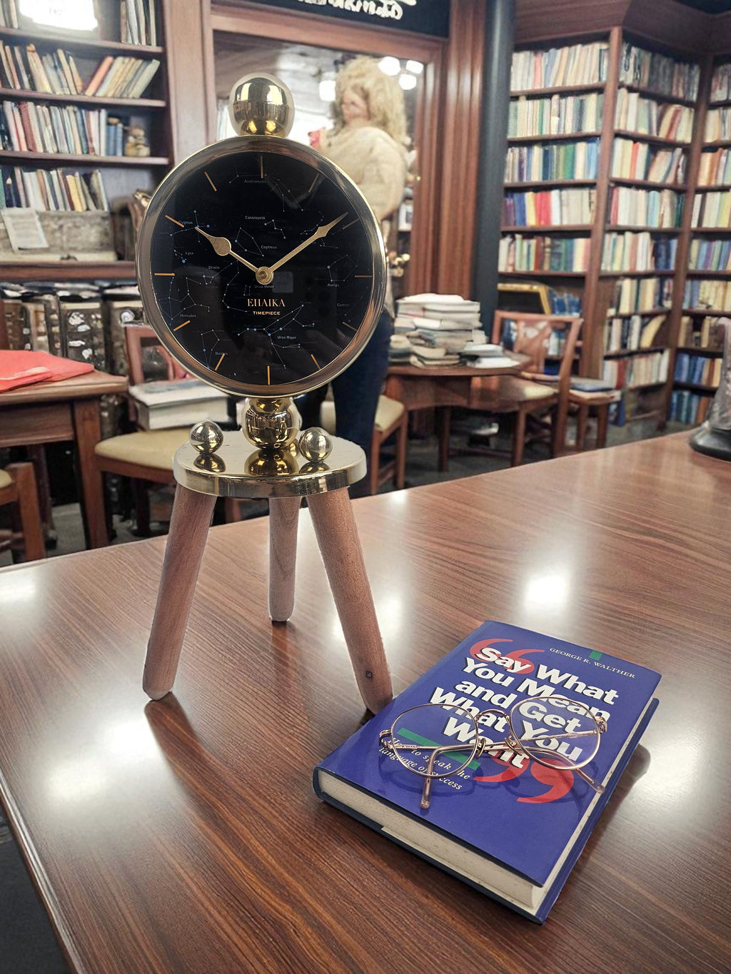 EHAIKA Telescope Design Table Clock, Star Constellation Clockface, Metal Case & Wooden Stand