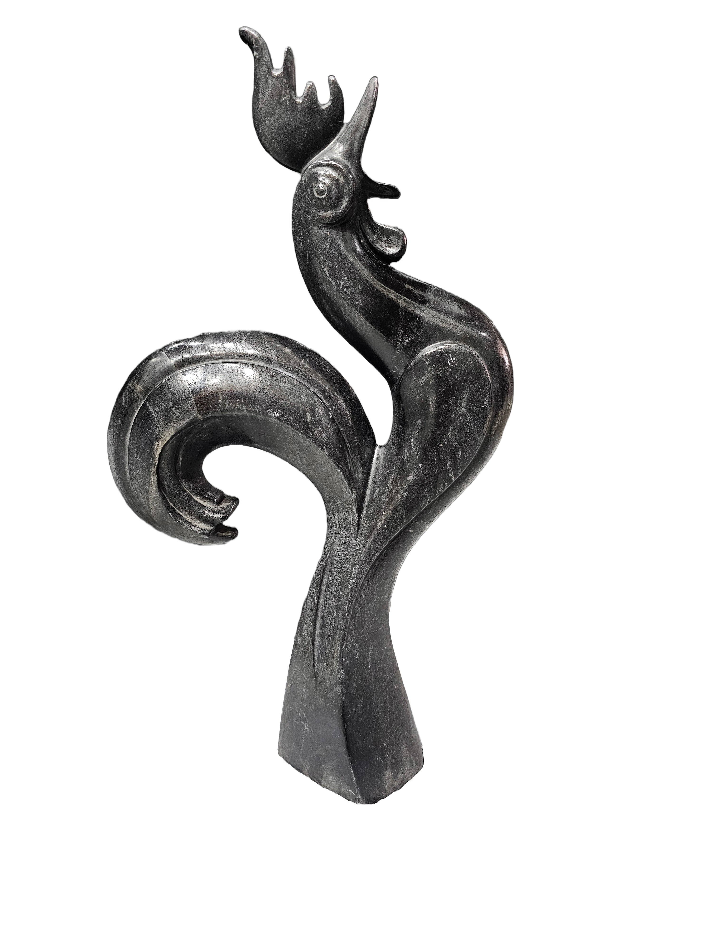 Black Marble Stone Carving Sculpture - Beautiful Rooster Chicken Statue, Home & Office Decoration