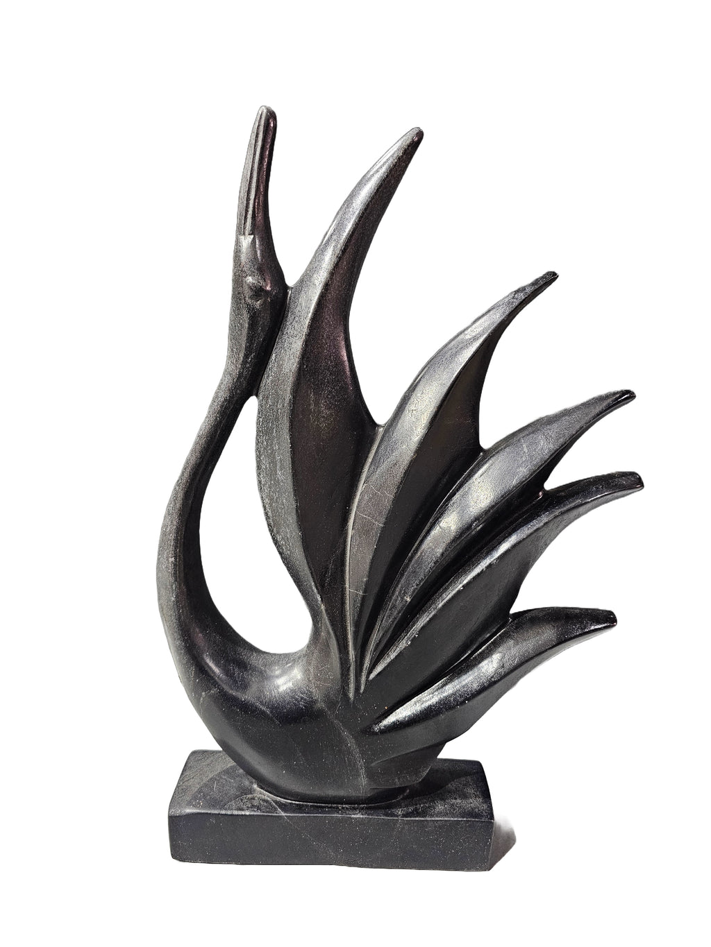 Black Marble Stone Carving Art Sculpture – Beautiful Swan Bird Statue, Home & Office Decoration