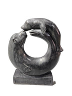 Black Marble Stone Carving Sculpture - Sea Lion Seal Animal, Mother’s Day Gift, Desktop & Tabletop Decoration