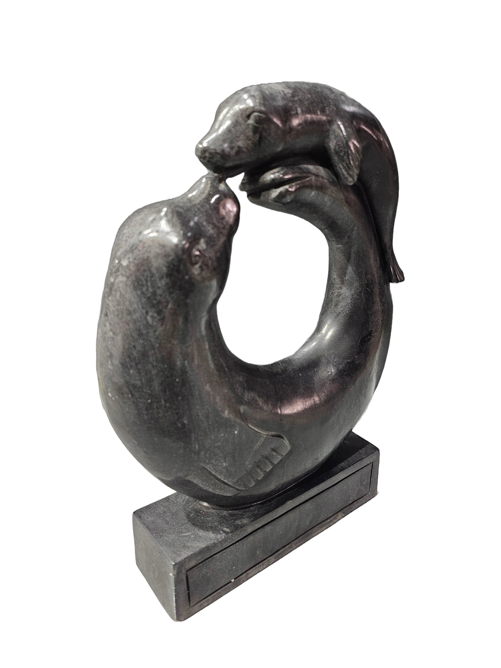 Black Marble Stone Carving Sculpture - Sea Lion Seal Animal, Mother’s Day Gift, Desktop & Tabletop Decoration