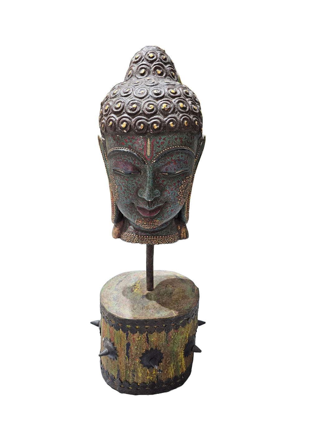 Antique coloured stone Buddha head desktop tabletop countertop home office decoration statue