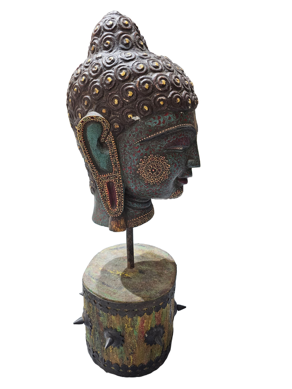 Antique coloured stone Buddha head desktop tabletop countertop home office decoration statue