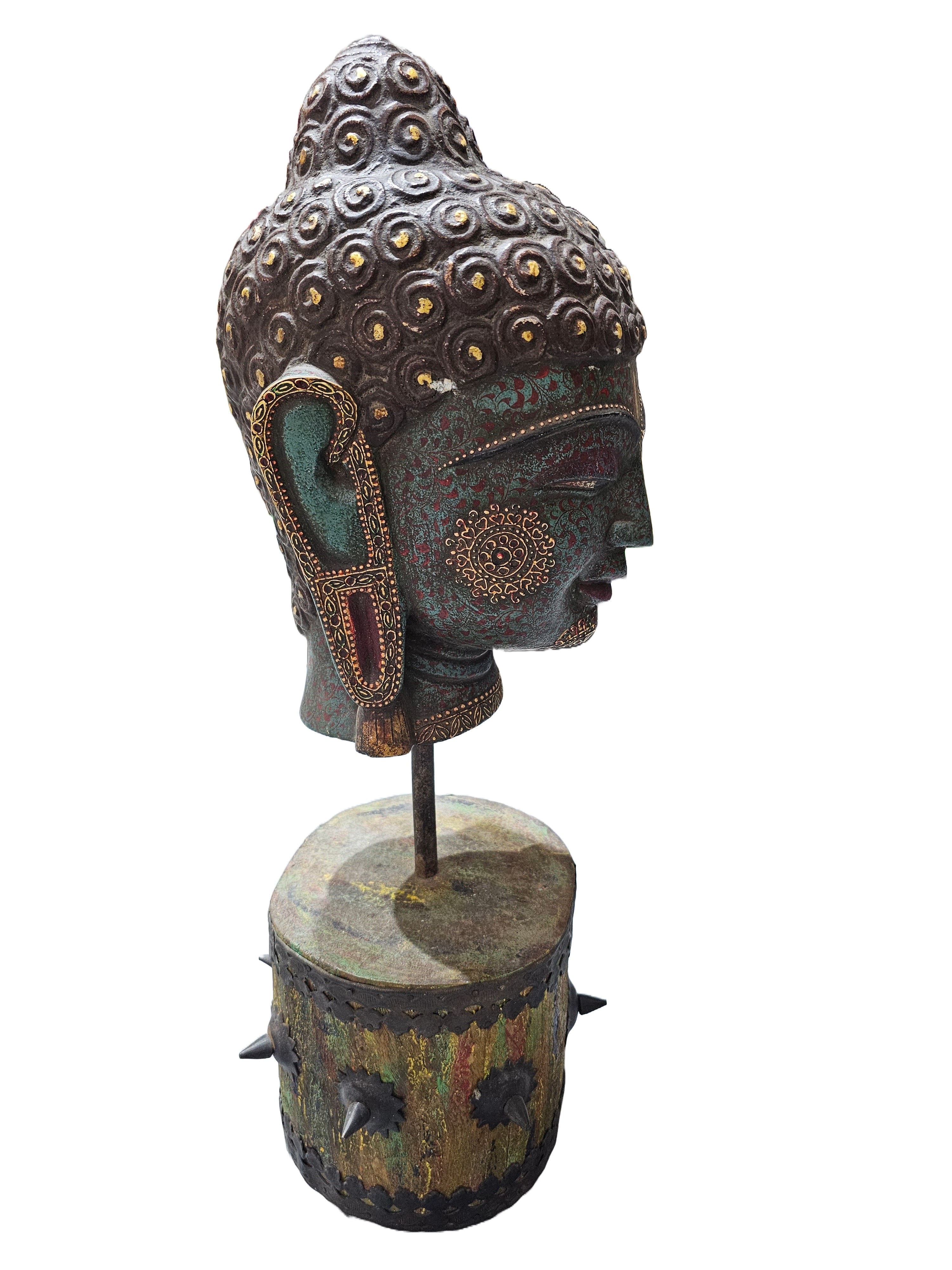 Antique coloured stone Buddha head desktop tabletop countertop home office decoration statue