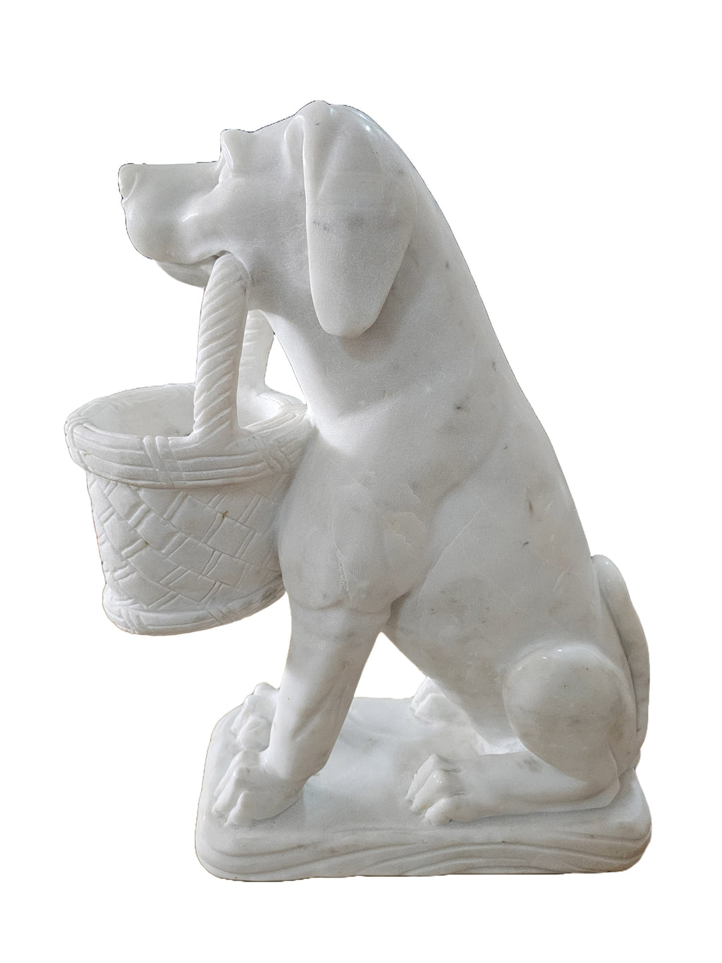 White Marble Stone Carving Sculpture – Dog Statue, Office & Home Decoration, Outdoor Garden Display