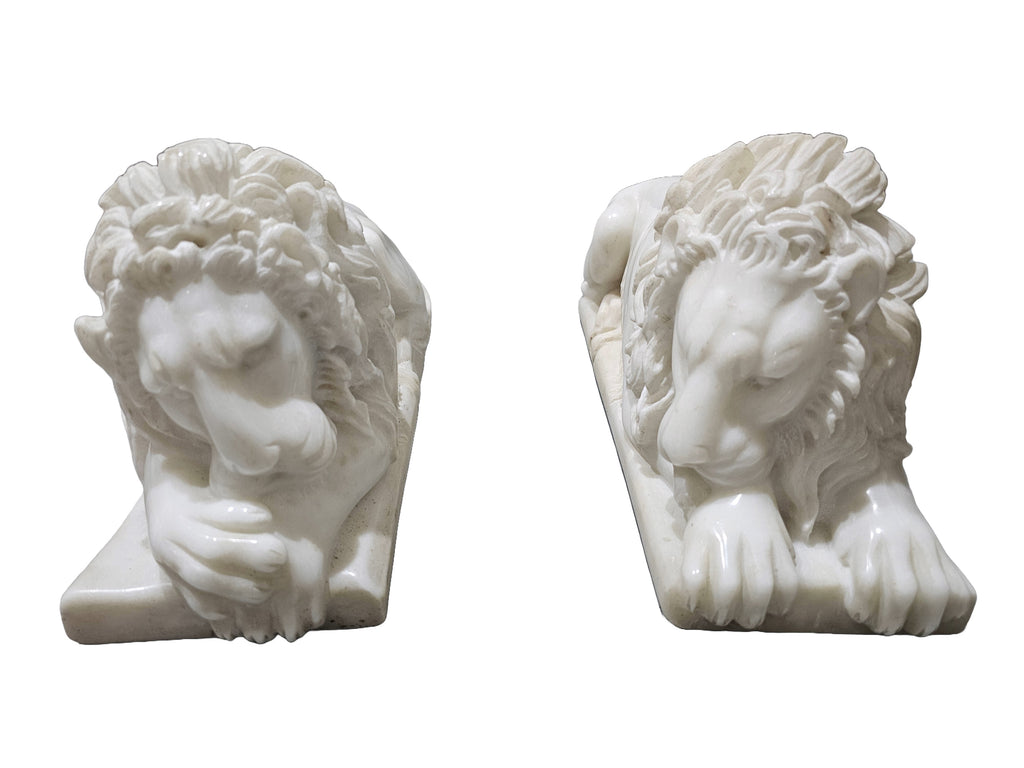 White Marble Stone Carving Sculpture - Majestic Lion Statue, Office & Home Decoration, Outdoor Garden Display