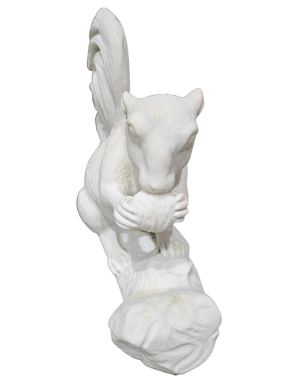 White Marble Stone Carving Sculpture - Squirrel Animal Statue, Office & Home Decoration, Outdoor Garden Display