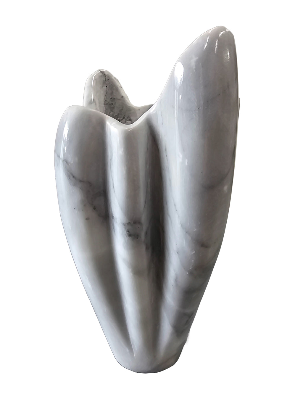 White Marble Stone Carving Sculpture - Beautiful Flower Vase, Office & Home Decoration, Indoor & Outdoor Display