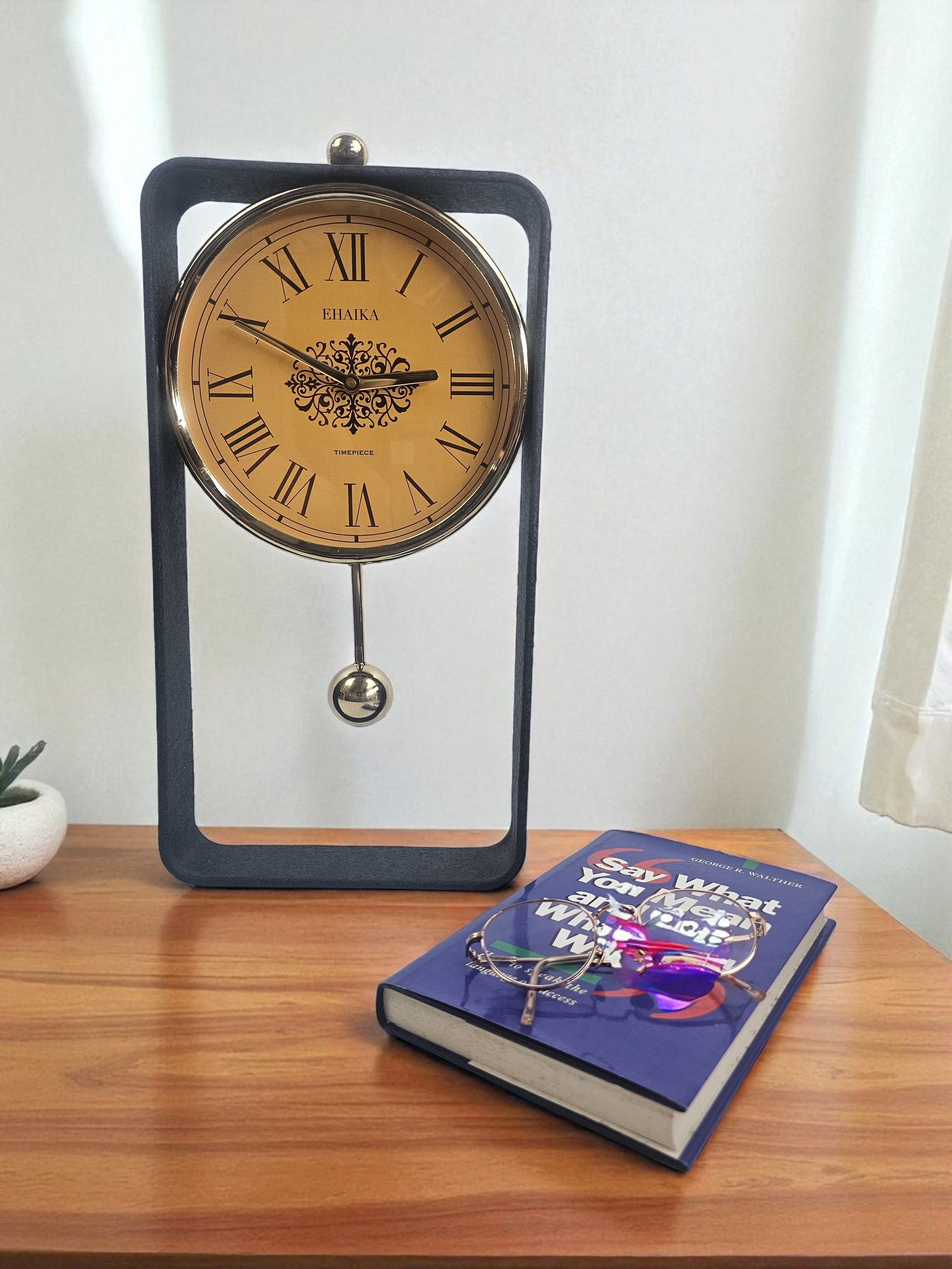 EHAIKA Modern Designed, Vintage Style, Pendulum Wall Or Table Clock With Metal Frame
