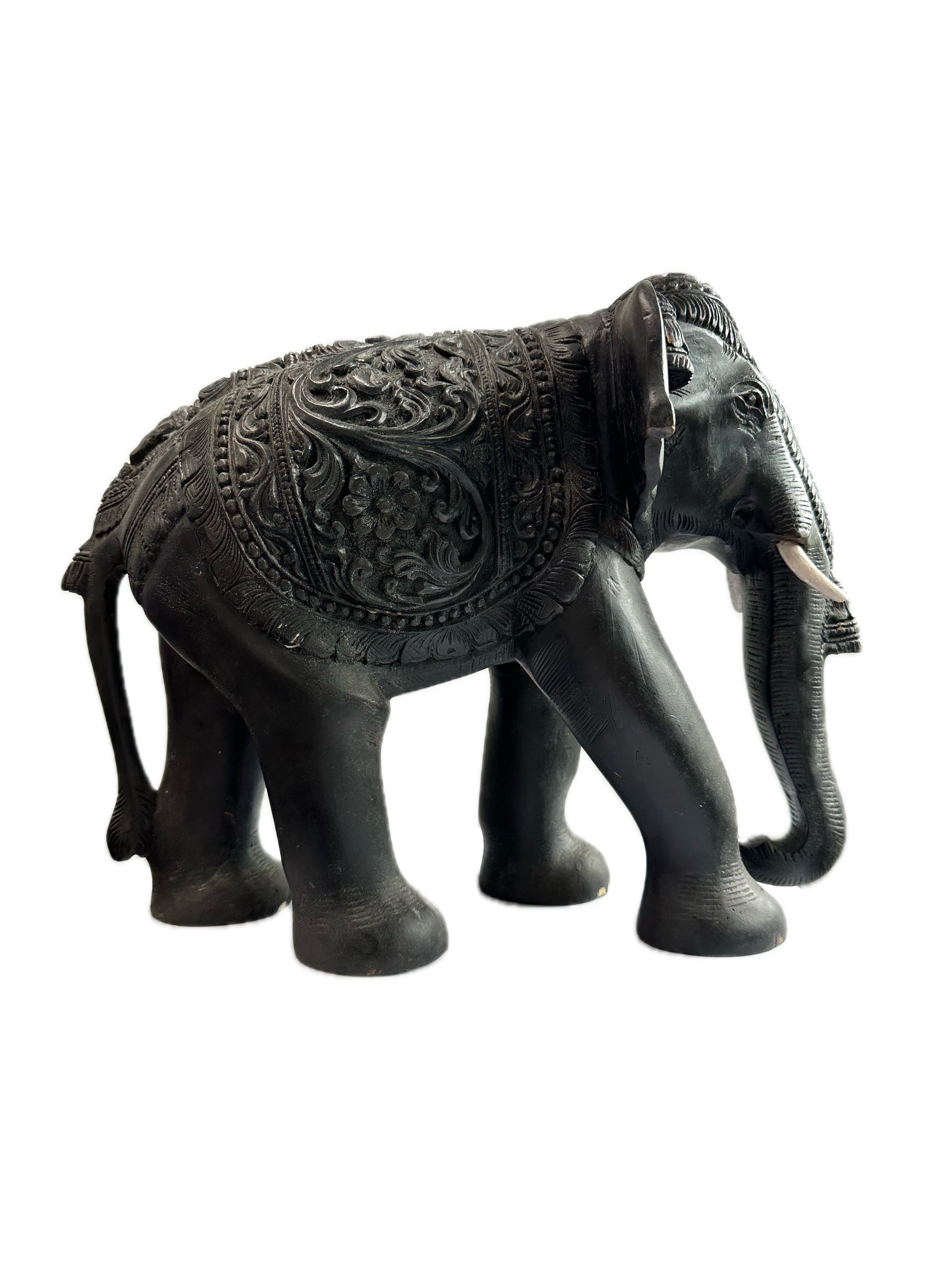 Temple Elephant Statue Wooden Hand Carved Indian Rose Wood Carving Home Decor Gift Sculpture Art