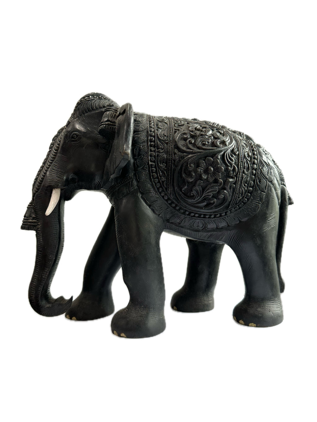 Temple Elephant Statue Wooden Hand Carved Indian Rose Wood Carving Home Decor Gift Sculpture Art