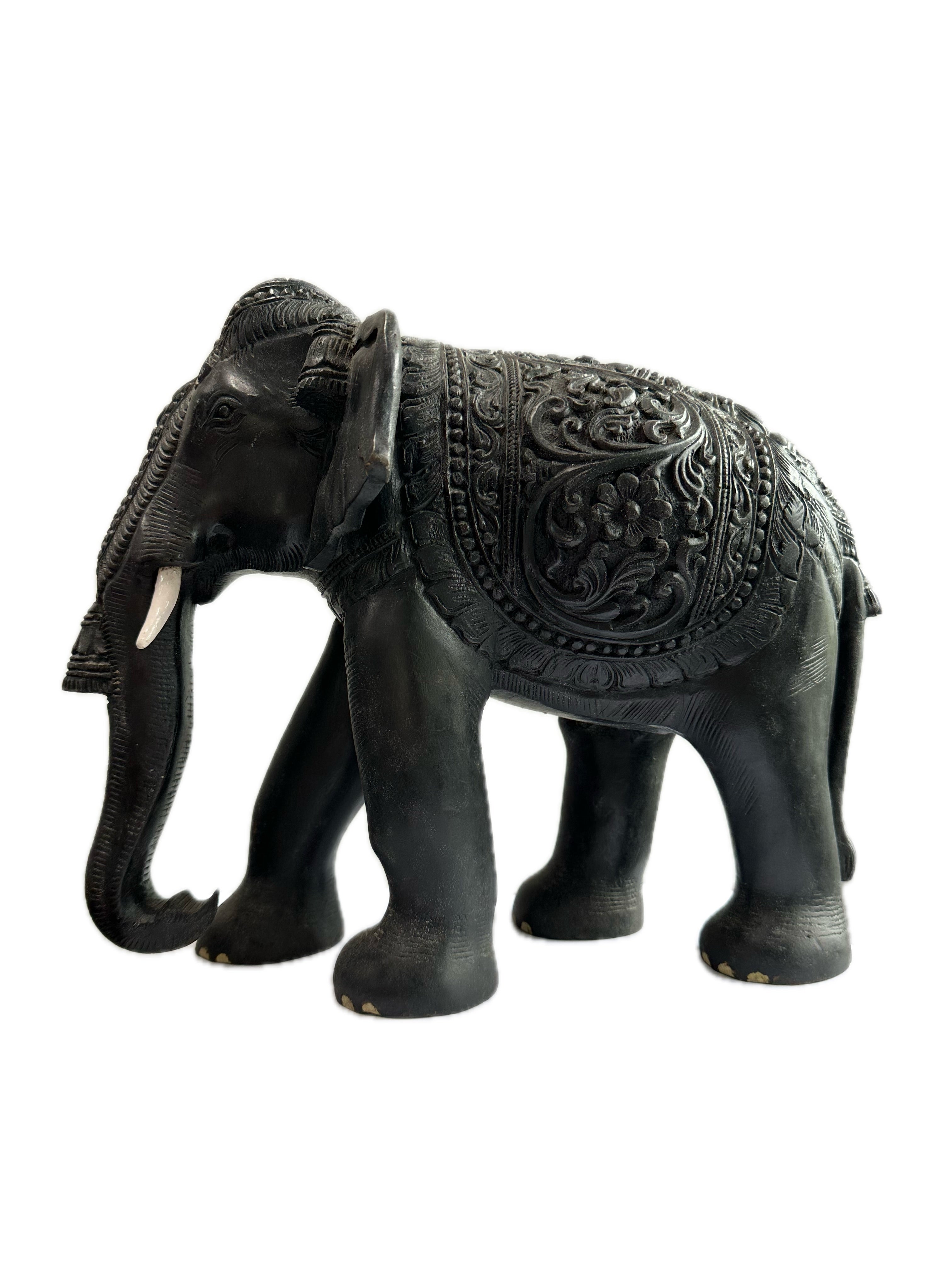 Temple Elephant Statue Wooden Hand Carved Indian Rose Wood Carving Home Decor Gift Sculpture Art