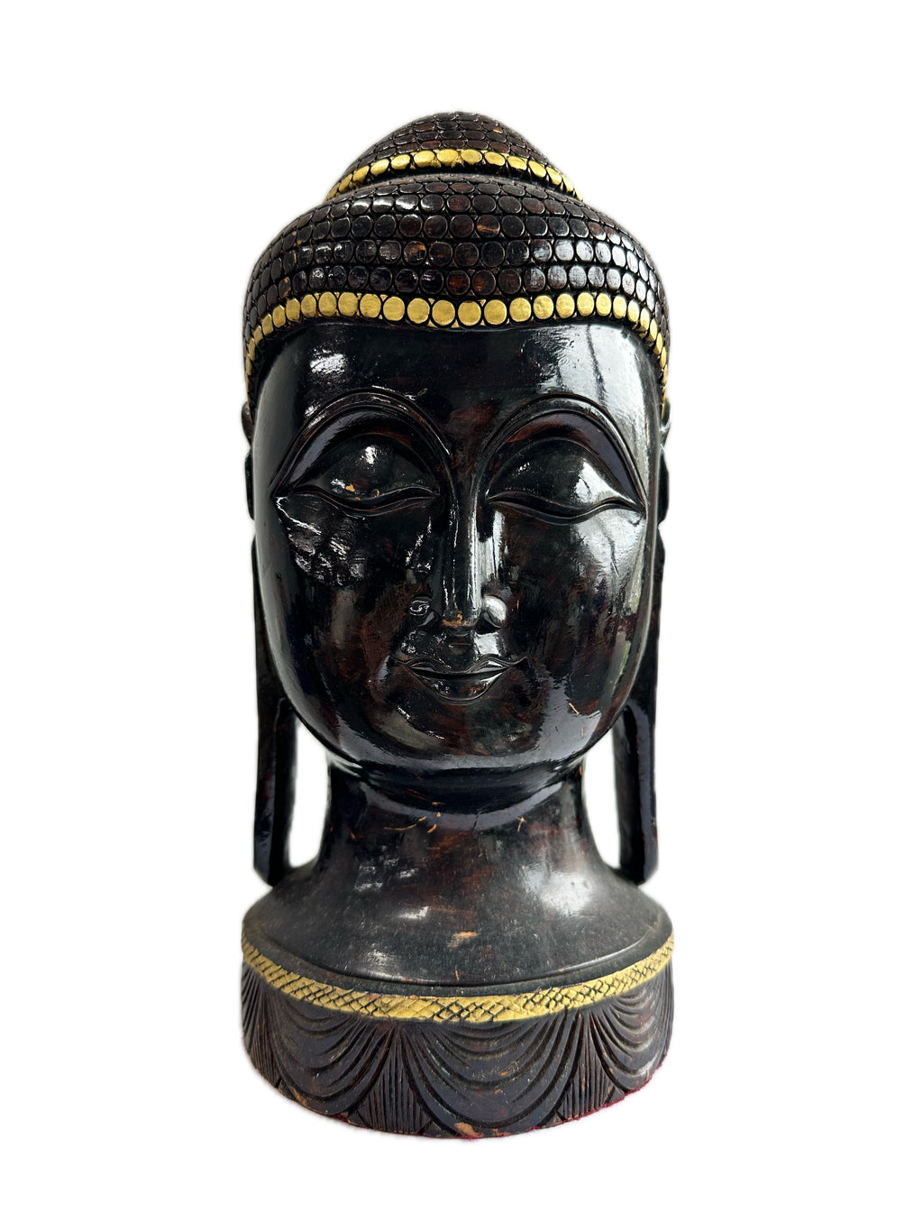 Temple Buddha Head Statue Wooden Hand Carved Indian Wood Carving Home Decor Gift Sculpture Art