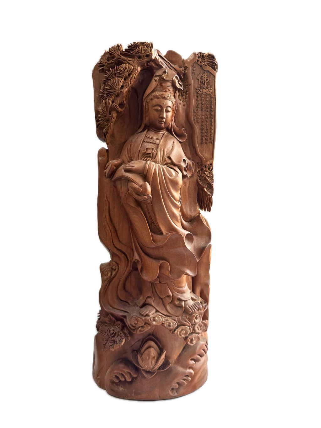 Temple Guanyin Statue Wooden Hand Carved Chinese Wood Carving Home Decor Gift Sculpture Art