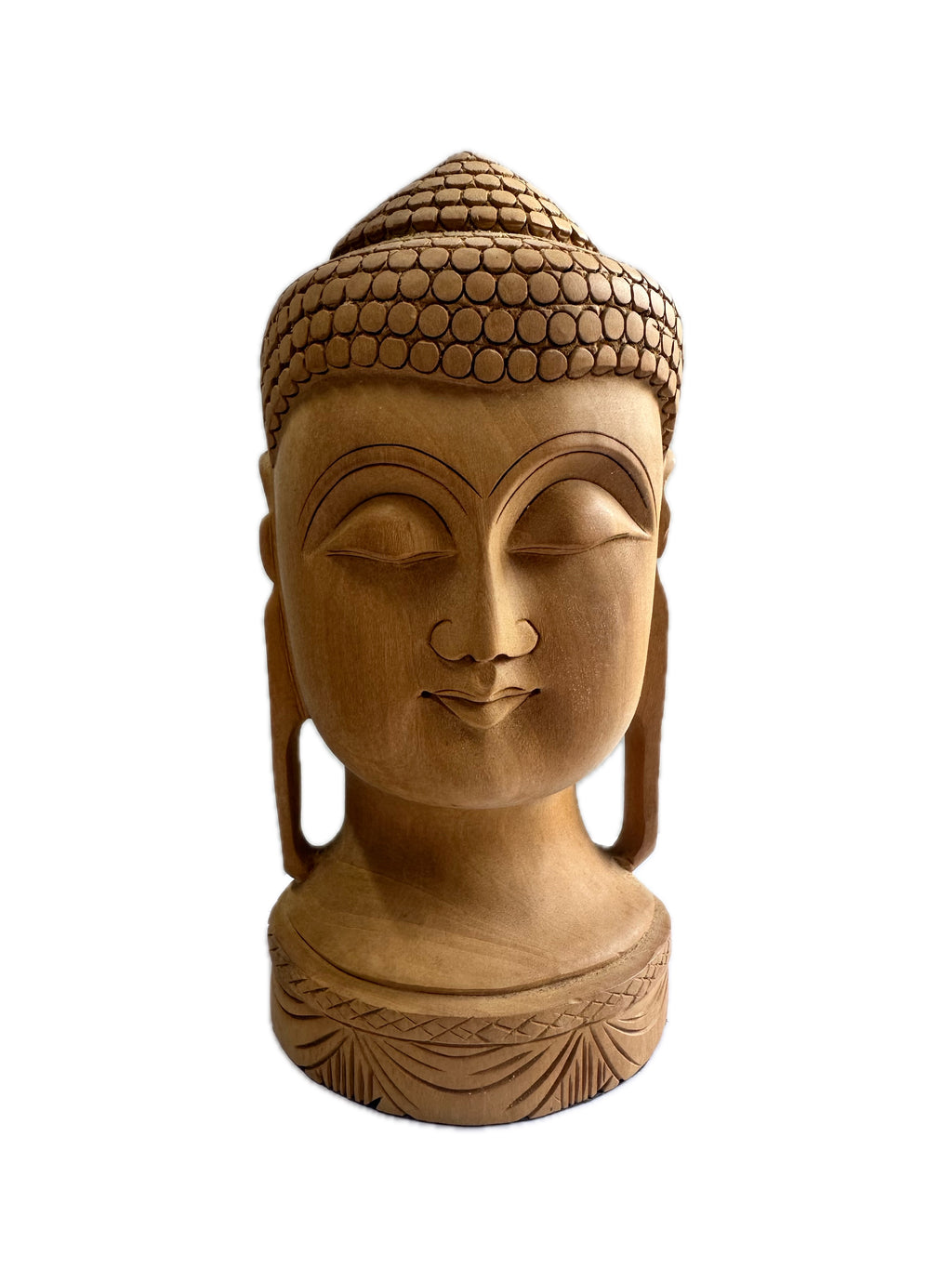 Temple Buddha Head Statue Wooden Hand Carved Indian Wood Carving Office Decor Gift Sculpture Art