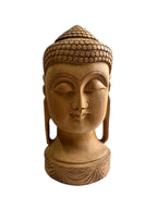 Temple Buddha Head Statue Wooden Hand Carved Indian Wood Carving Office Decor Gift Sculpture Art