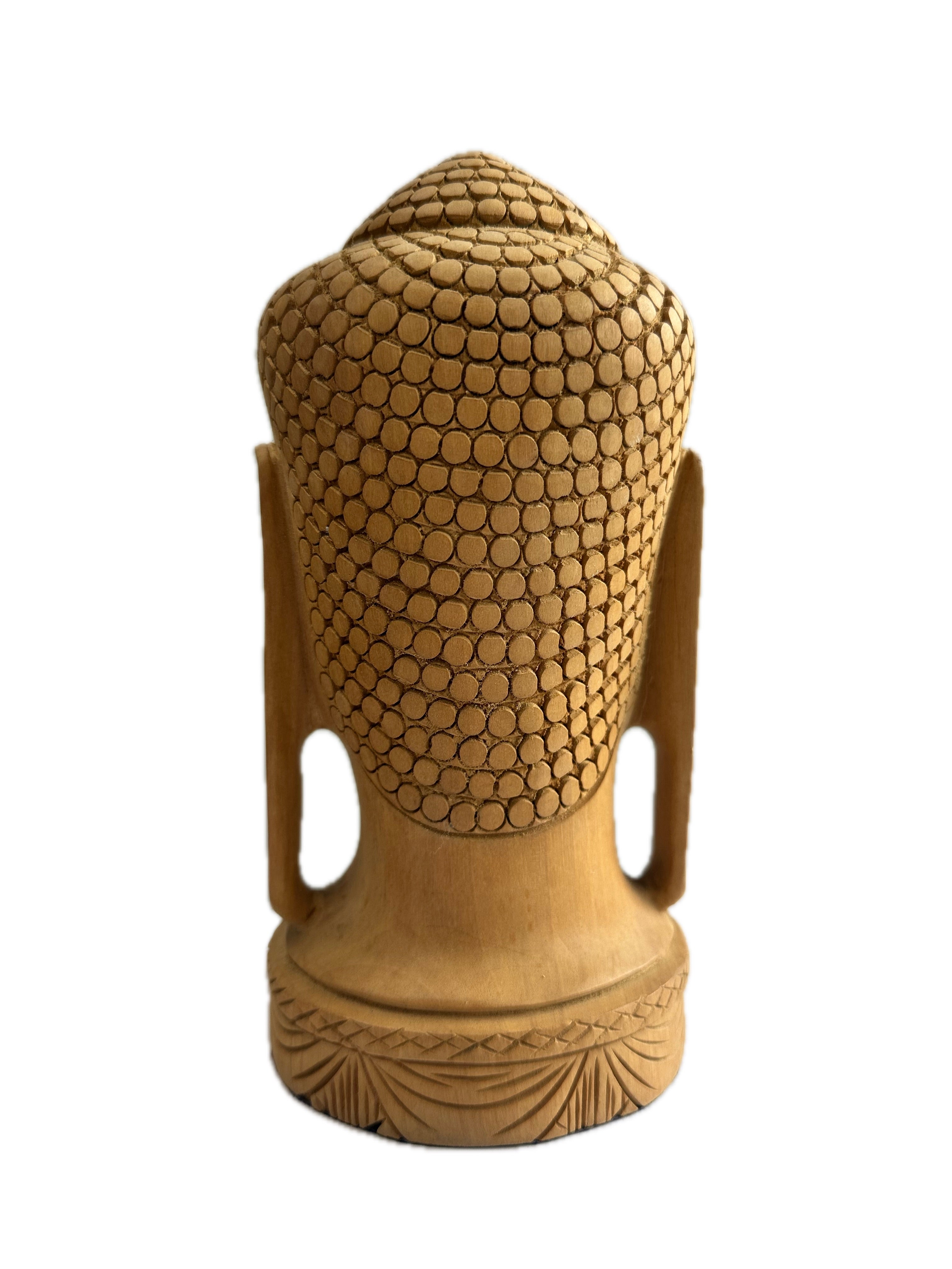Temple Buddha Head Statue Wooden Hand Carved Indian Wood Carving Office Decor Gift Sculpture Art