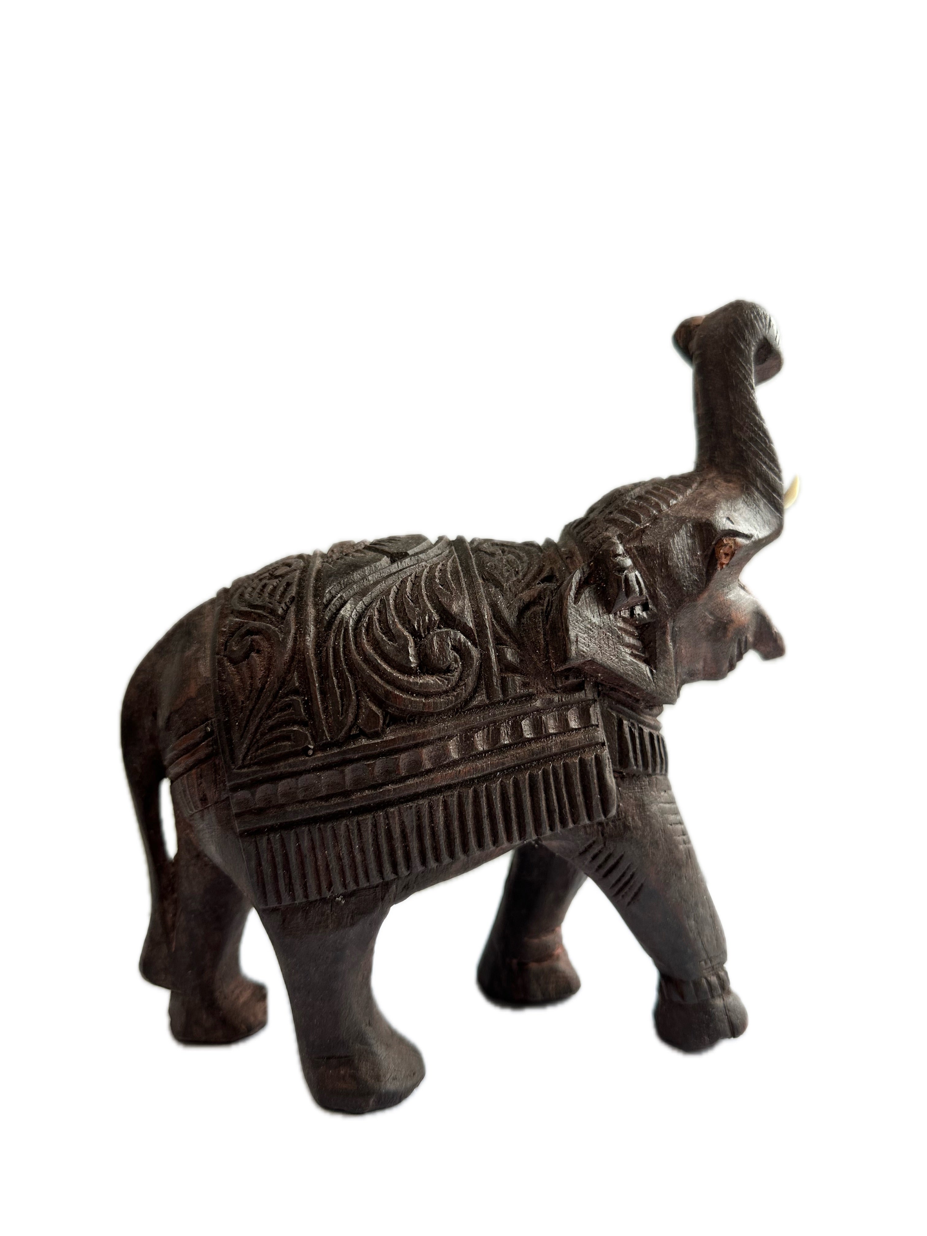 Tabletop Elephant Statue Wooden Hand Carved Indian Rose Wood Carving Home Decoration Sculpture Art Housewarming Gift