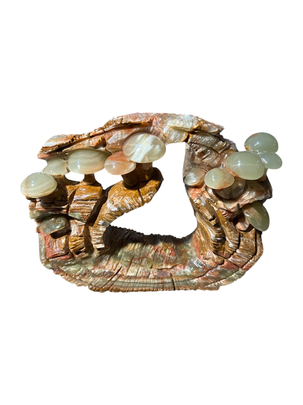 Afghanistan natural green onyx stone jade lookalike sculpture carving garden mushroom design home office decoration housewarming gift