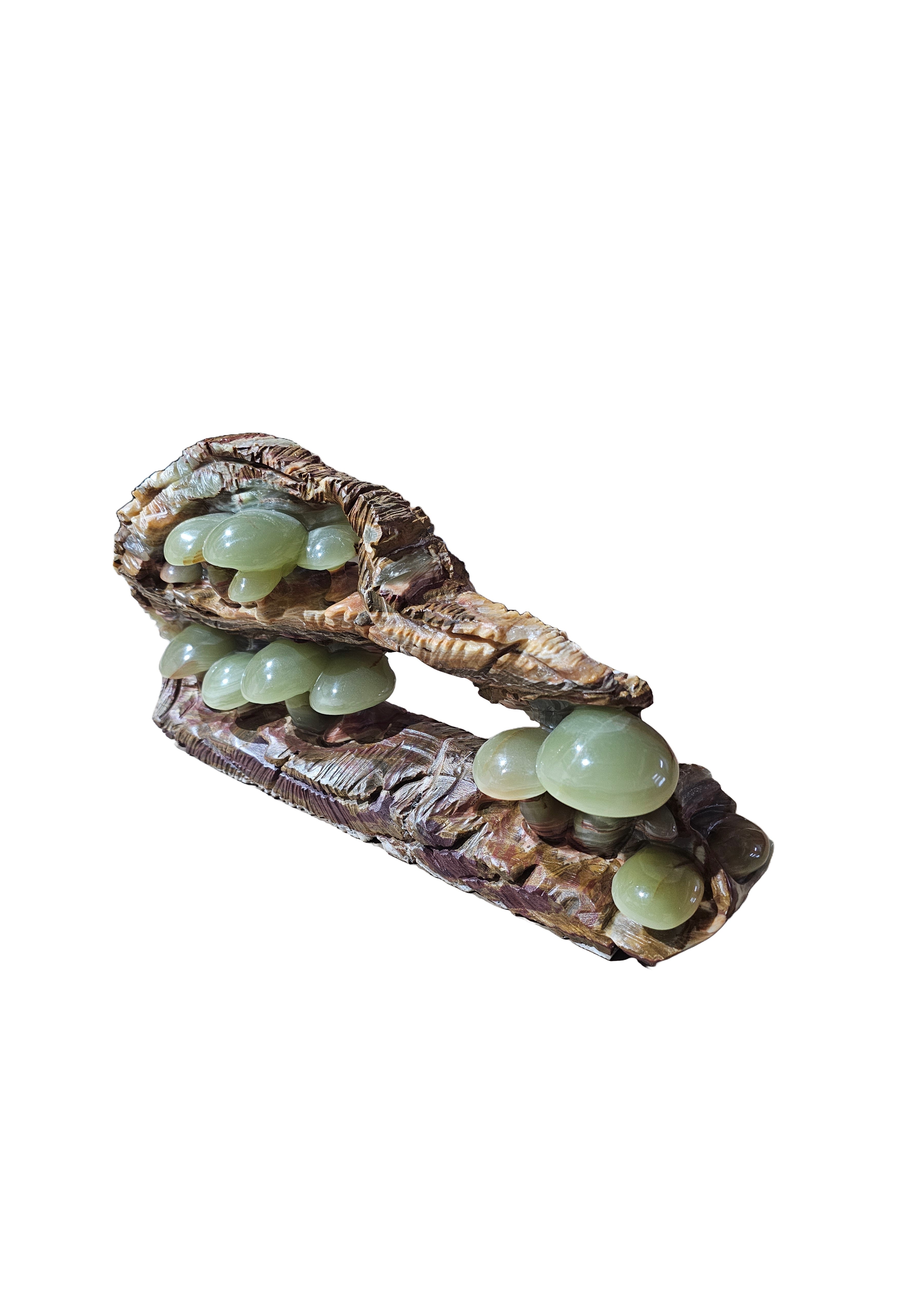 Beautiful green onyx stone jade lookalike sculpture carving garden mushroom design home office decoration housewarming gift