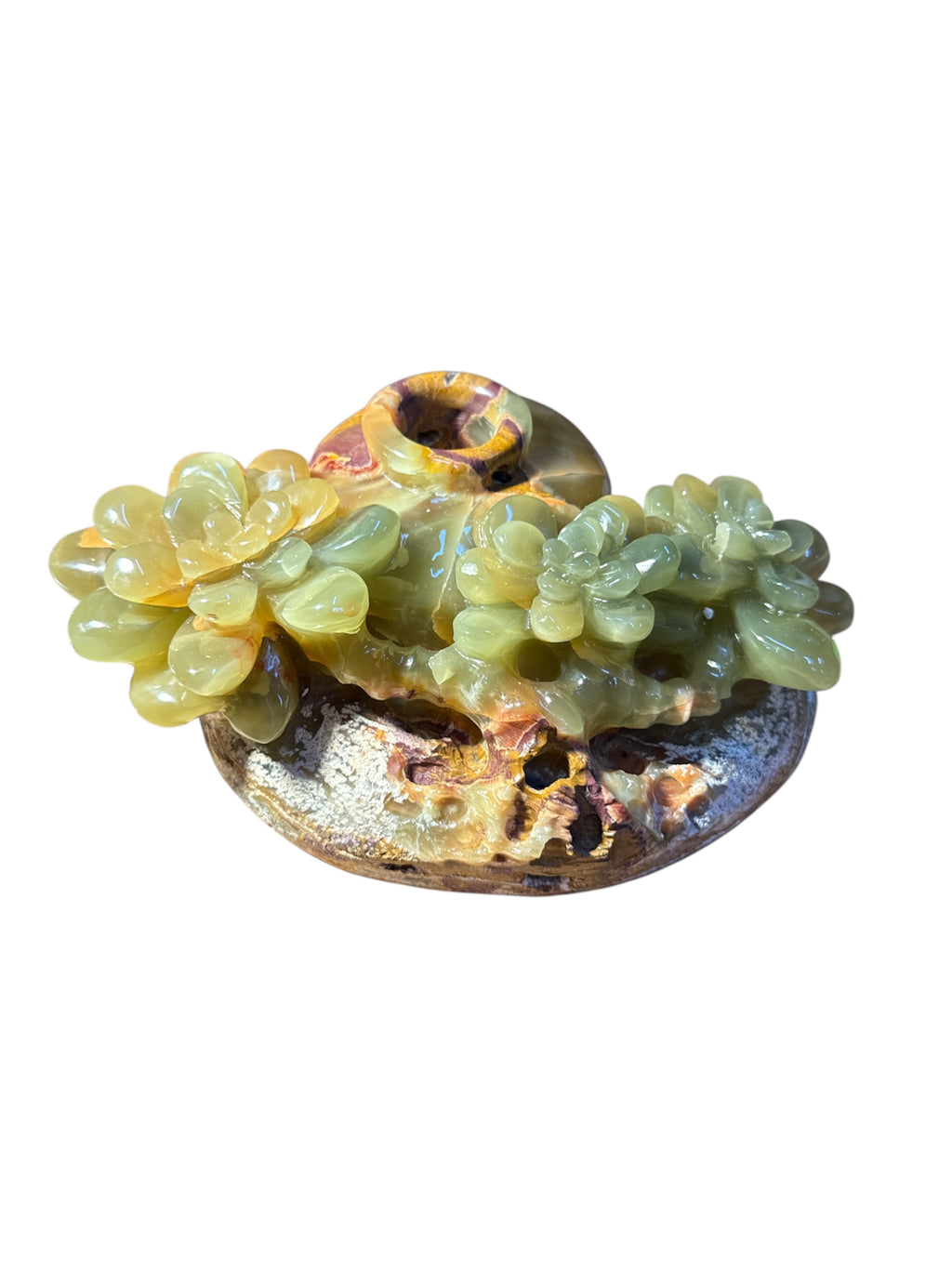 Natural Afghanistan green onyx stone jade lookalike grapes pot sculpture carving garden mushroom Vase design home office decor