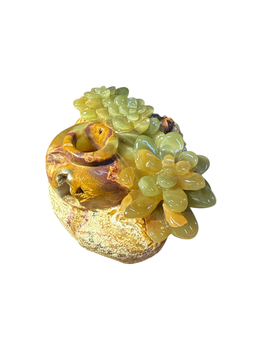 Natural Afghanistan green onyx stone jade lookalike grapes pot sculpture carving garden mushroom Vase design home office decor