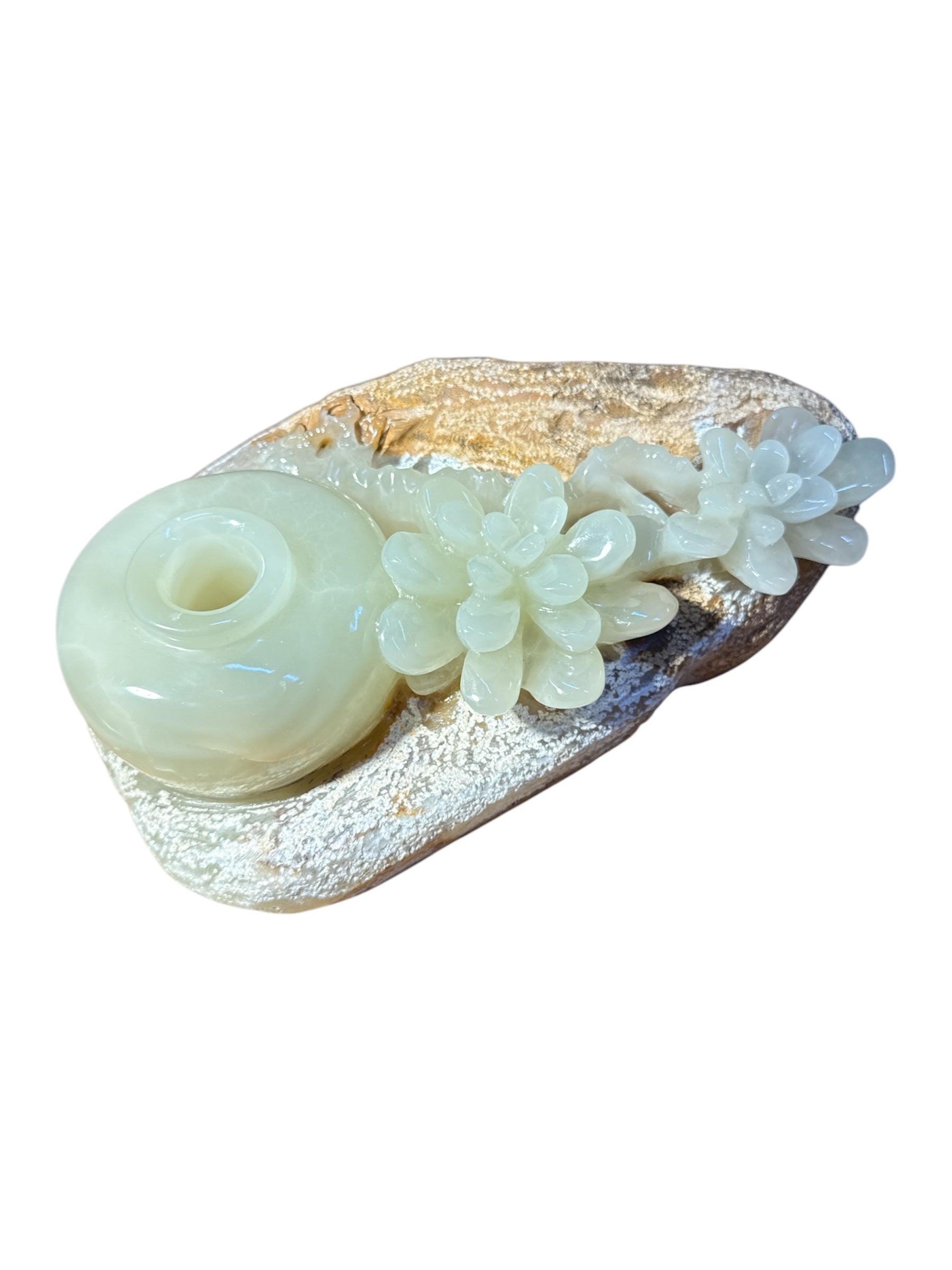 Natural green onyx stone jade lookalike sculpture carving garden grapes vase design home office decoration housewarming gift