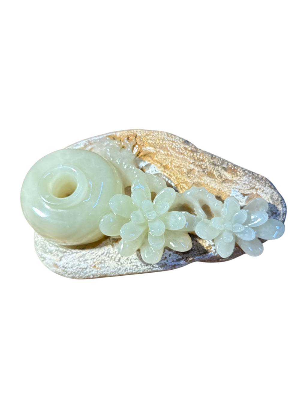 Natural green onyx stone jade lookalike sculpture carving garden grapes vase design home office decoration housewarming gift