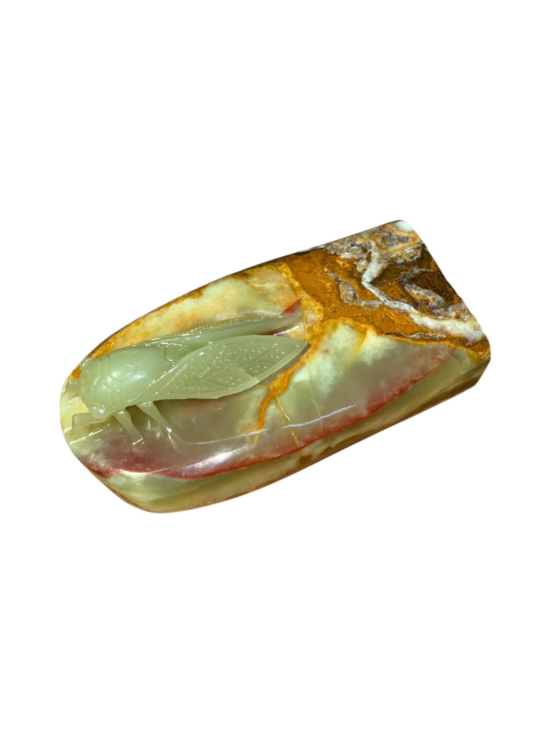 Natural green onyx stone jade lookalike sculpture insects carving home tabletop decoration housewarming gift