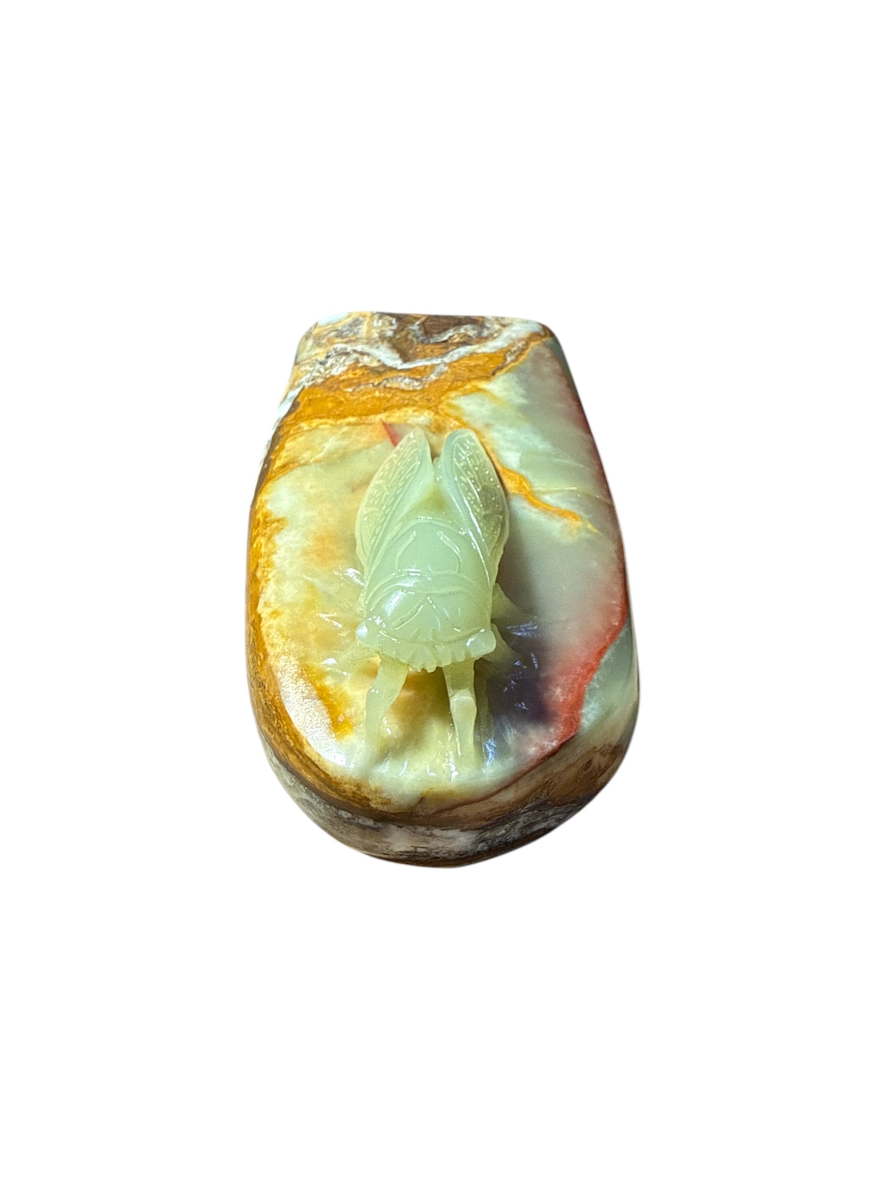 Natural green onyx stone jade lookalike sculpture insects carving home tabletop decoration housewarming gift