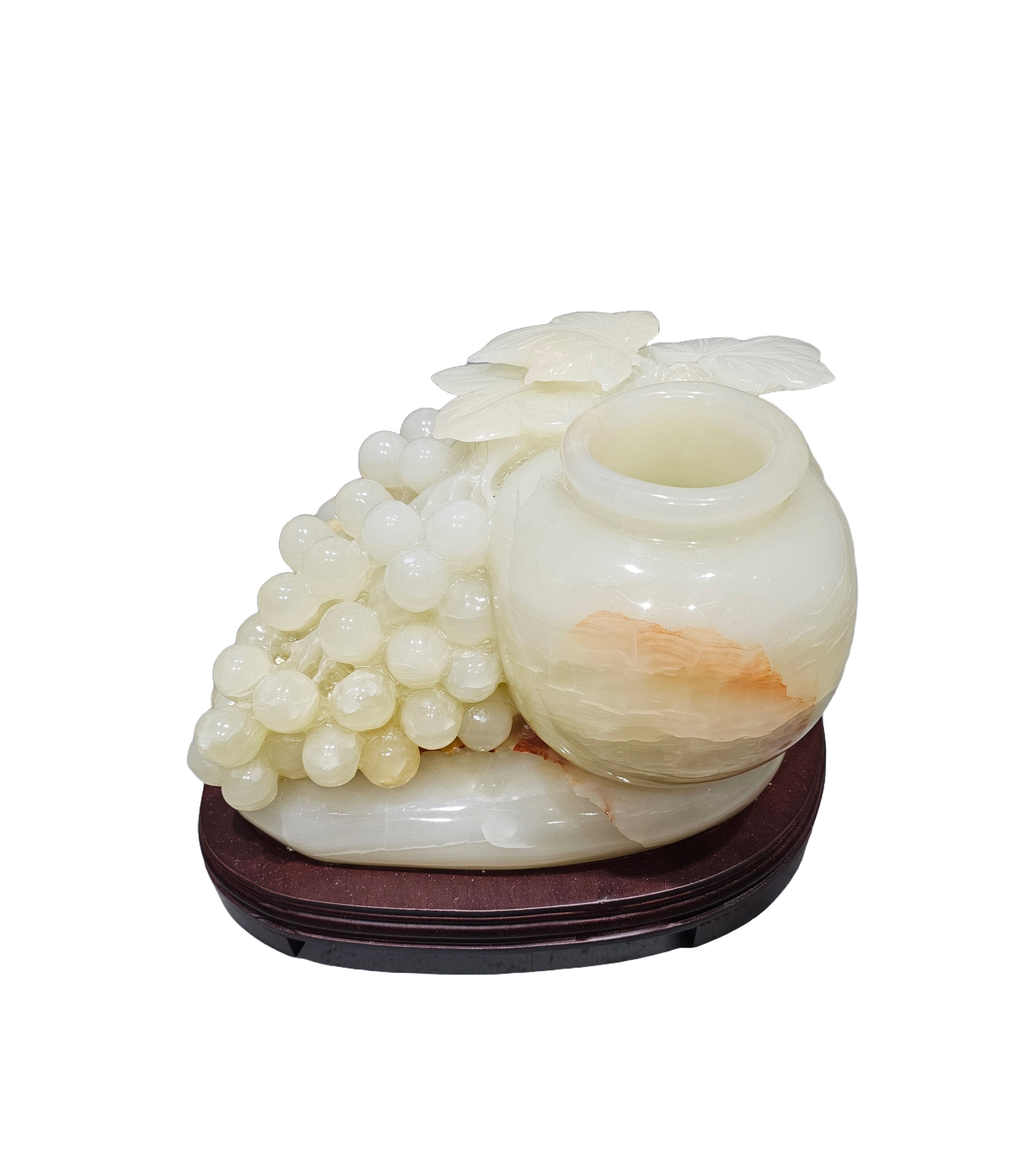 Afghanistan Natural green onyx stone jade lookalike grapes sculpture carving garden vase flower pot home office decoration housewarming gift