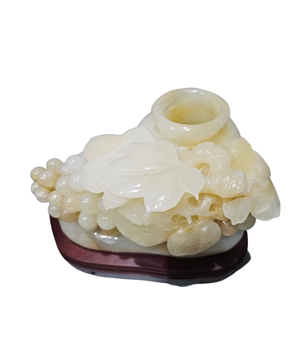 Natural green onyx stone jade lookalike sculpture carving garden flower vase design home office decoration housewarming gift