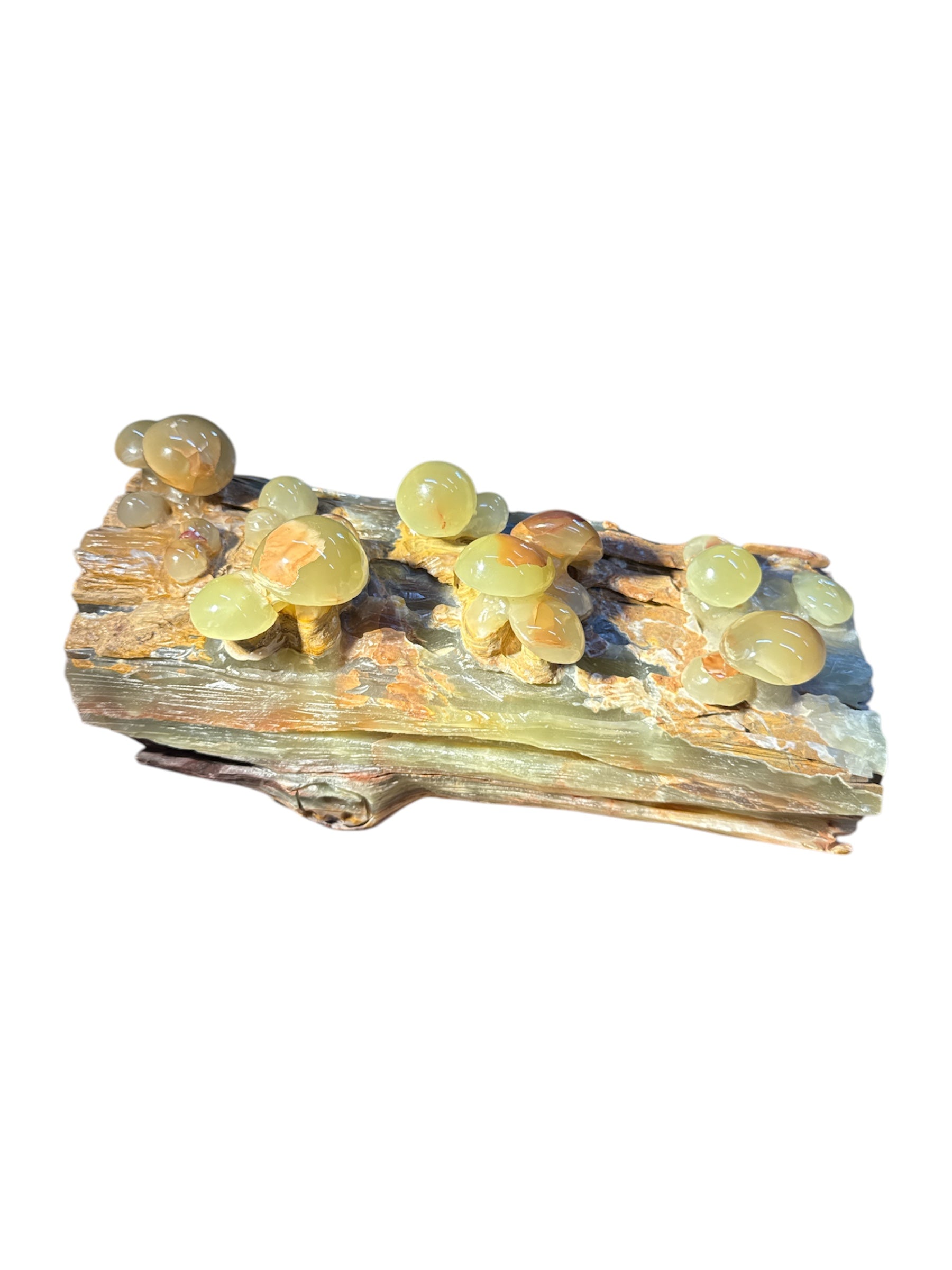 Natural green onyx stone jade lookalike sculpture carving garden mushroom tree home office decoration housewarming gift