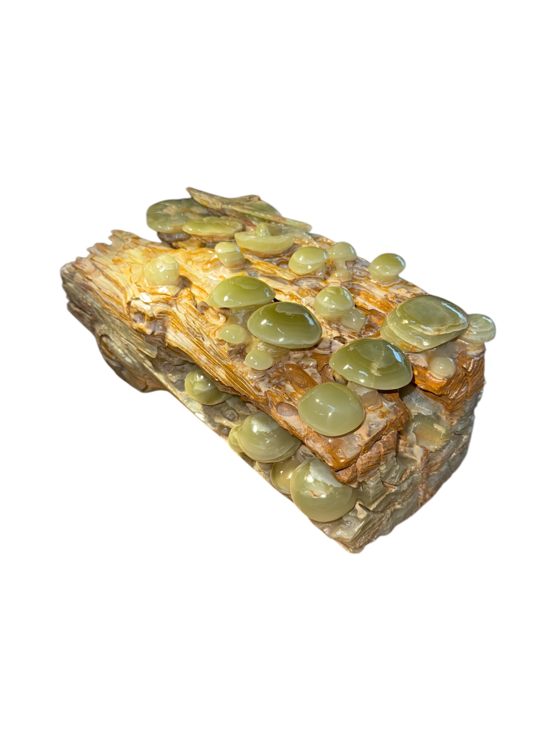 Natural green onyx stone jade lookalike sculpture carving garden tree mushroom design home office decoration house-warming gift