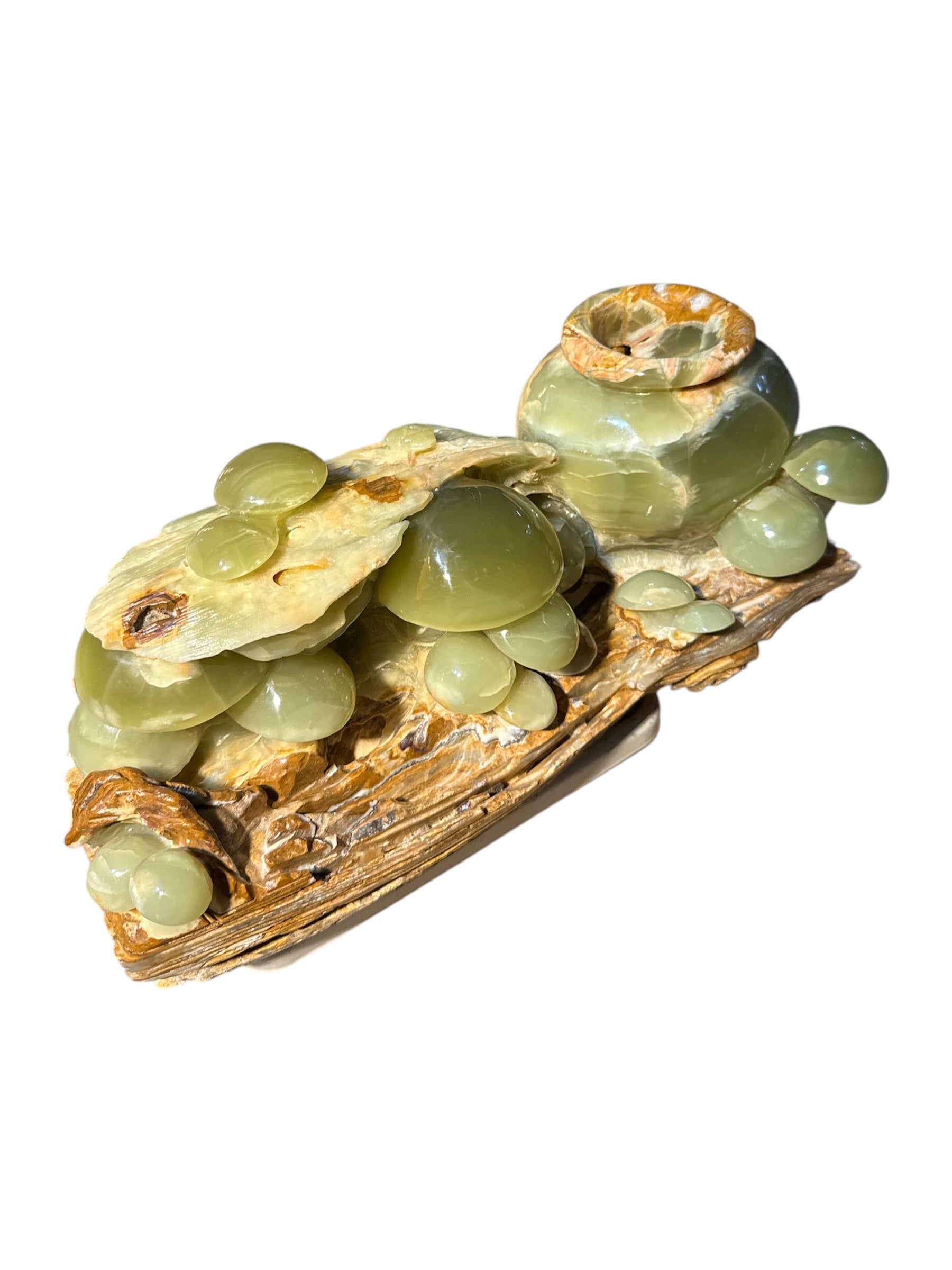 Natural Afghanistan green onyx stone jade lookalike sculpture carving garden mushroom plant vase design home office decoration housewarming gift