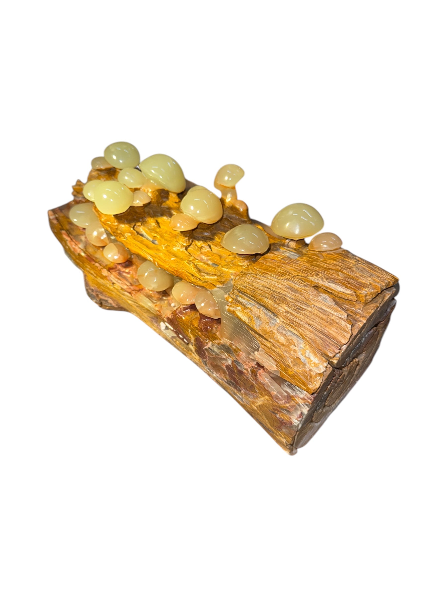 Natural green onyx stone jade lookalike sculpture carving garden mushroom on tree trunk home office decoration housewarming gift