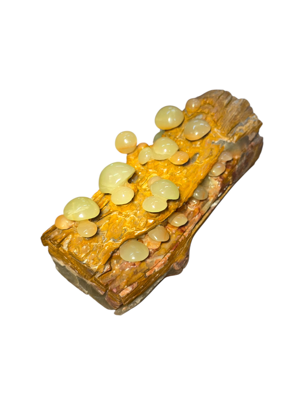 Natural green onyx stone jade lookalike sculpture carving garden mushroom on tree trunk home office decoration housewarming gift