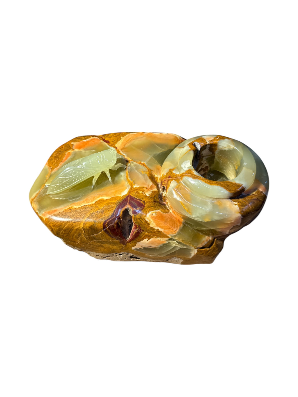 Afghanistan Natural green onyx stone jade lookalike sculpture insects flower vase carving design home office decoration housewarming gift