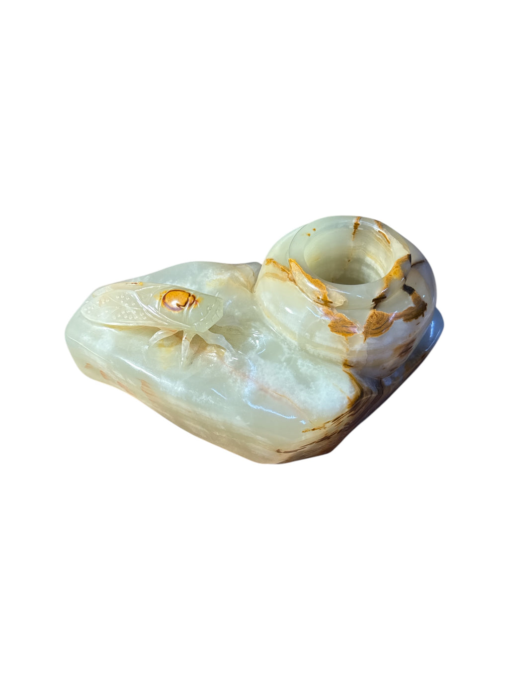 Natural green onyx stone jade lookalike sculpture insects flower vase plant pot carving design home office decoration housewarming gift