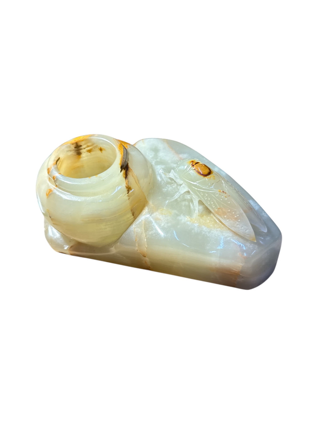 Natural green onyx stone jade lookalike sculpture insects flower vase plant pot carving design home office decoration housewarming gift