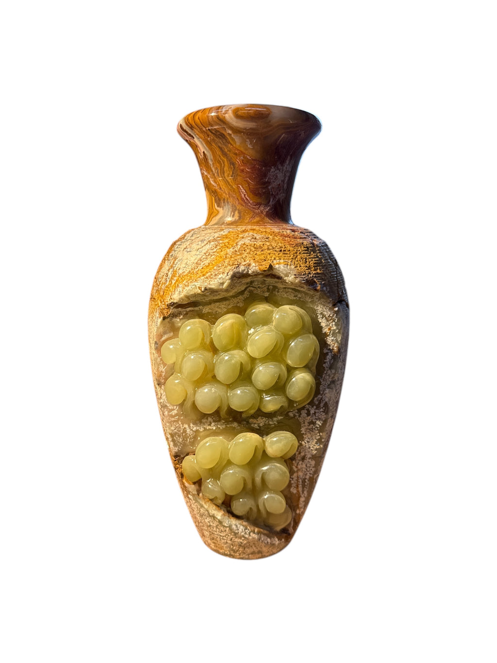 Natural green onyx stone jade lookalike sculpture flower vase carving grapes design home office decoration housewarming gift