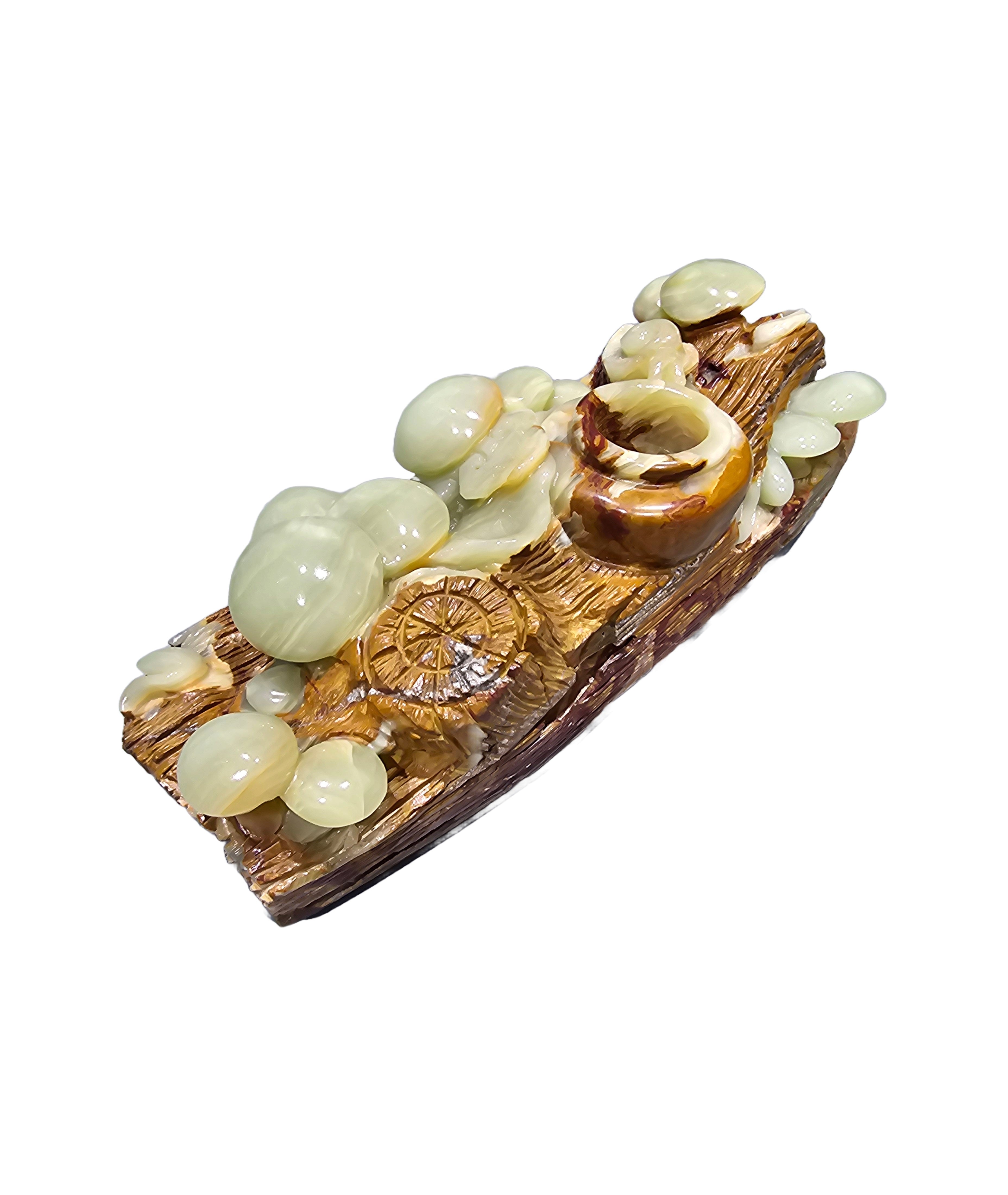 Natural green onyx stone jade lookalike sculpture carving garden mushroom flower plant vase pot home decoration best gift