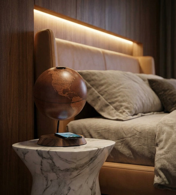 ZOFFOLI Globes BRIDGE TECHNO LEATHER, Desktop Table Mobile Phone Wireless Charger Desk Globe