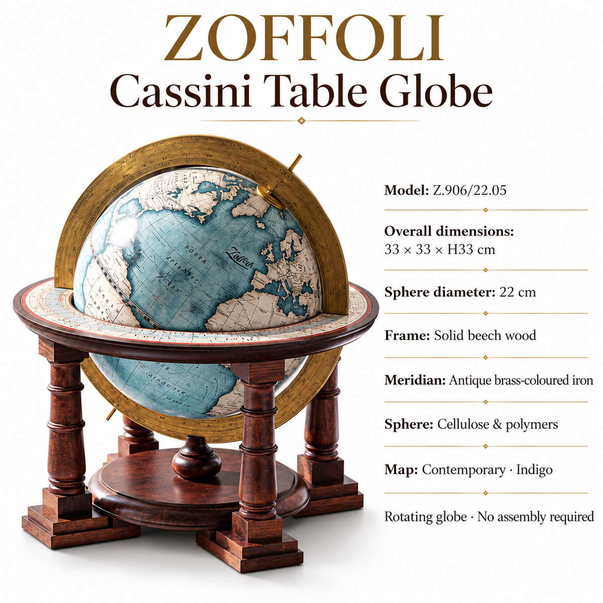ZOFFOLI Cassini Table Globe | Italian Handcrafted