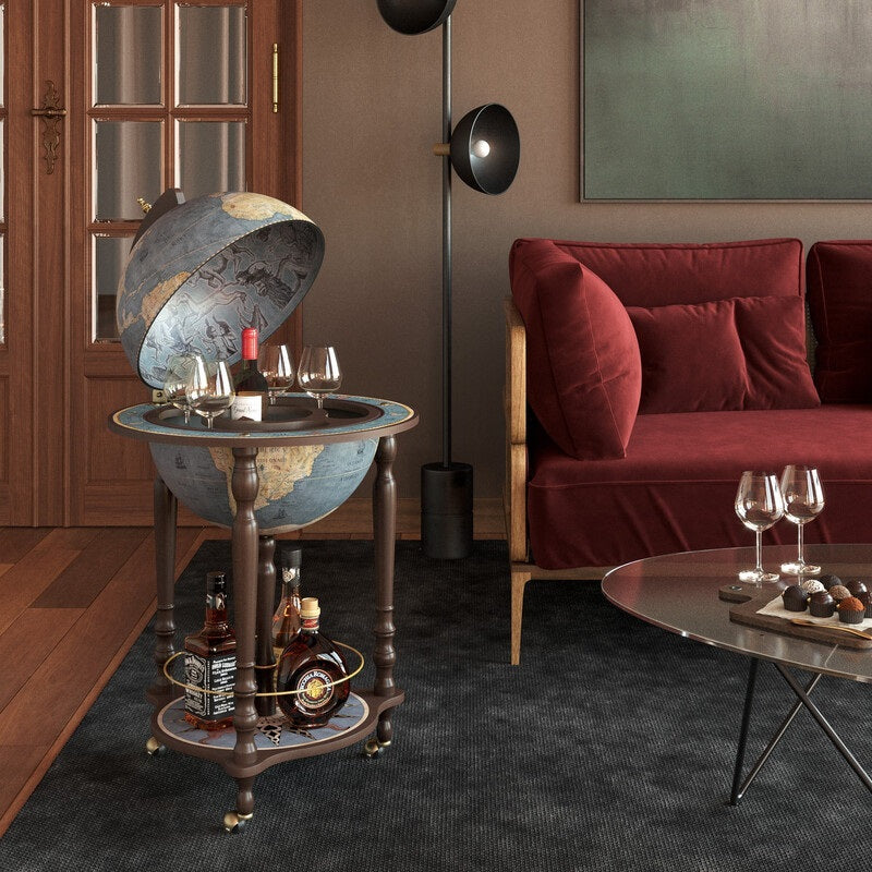 ZOFFOLI Globes DA VINCI BLUE DUST, Floor-Standing Globe Bar, Inspired By Leonardo Da Vinci